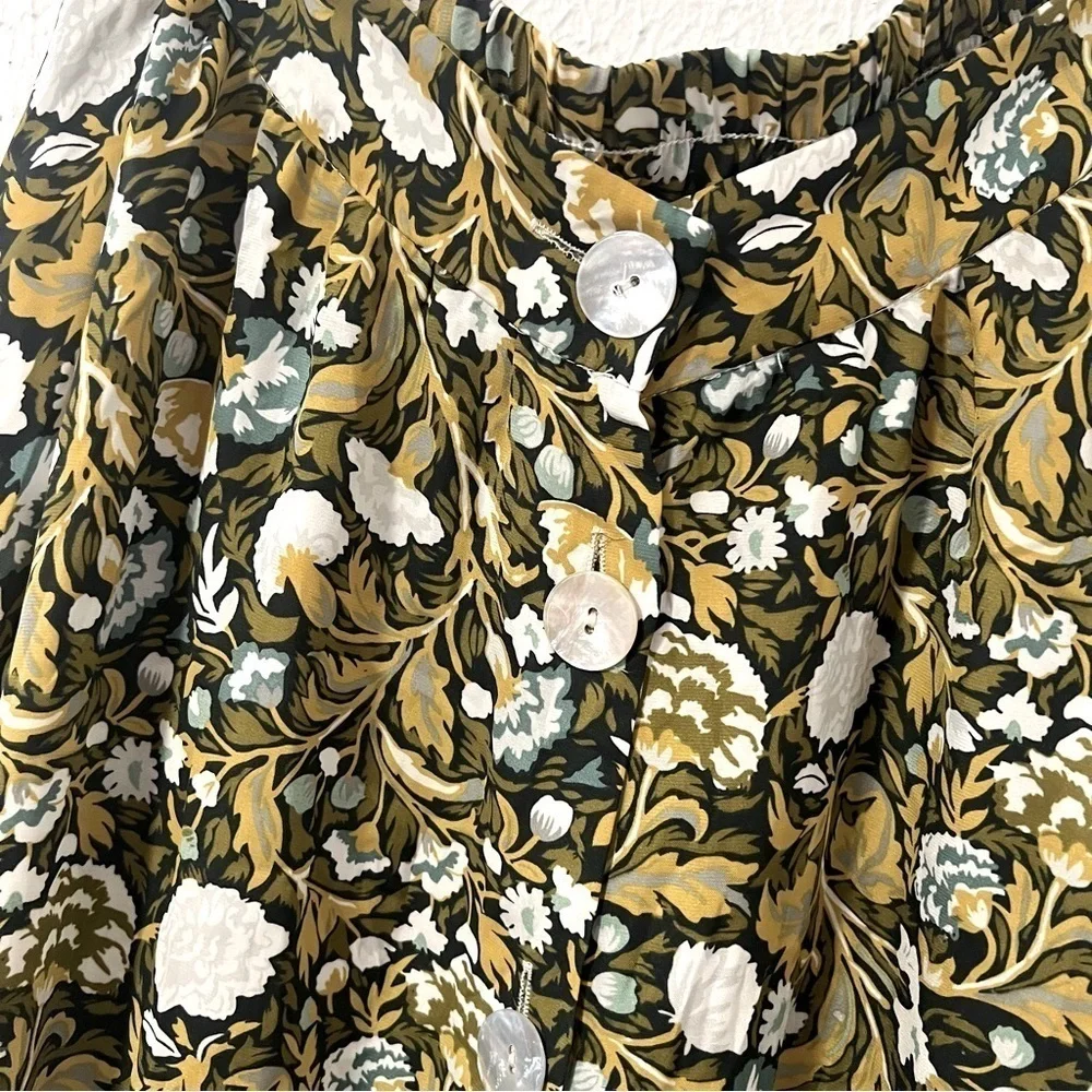Catherine Malandrino Women’s Floral A-Line Maxi Skirt Sz 8 Black/Gold/White EUC